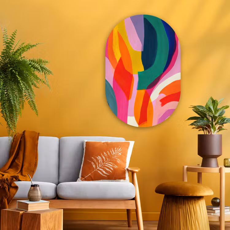 Vormen - Golvend - Abstract - Felroze Wandcirkel Ovaal Glas middel -sfeer4
