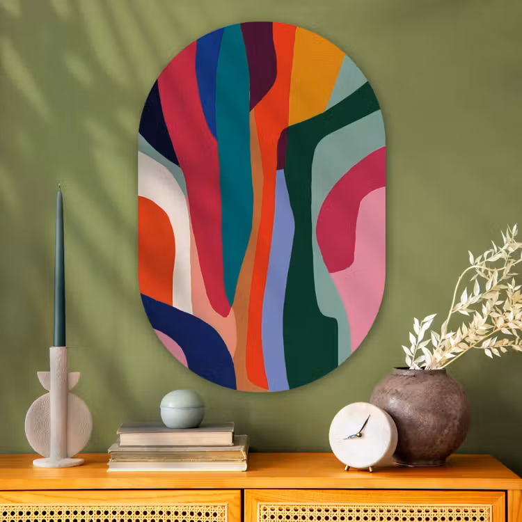 Vormen - Bochten - Kleurrijk - Abstract Wandcirkel Ovaal Glas middel -sfeer2