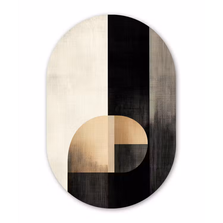 Vormen - Modern - Zwart Wandcirkel Ovaal Glas middel -3d