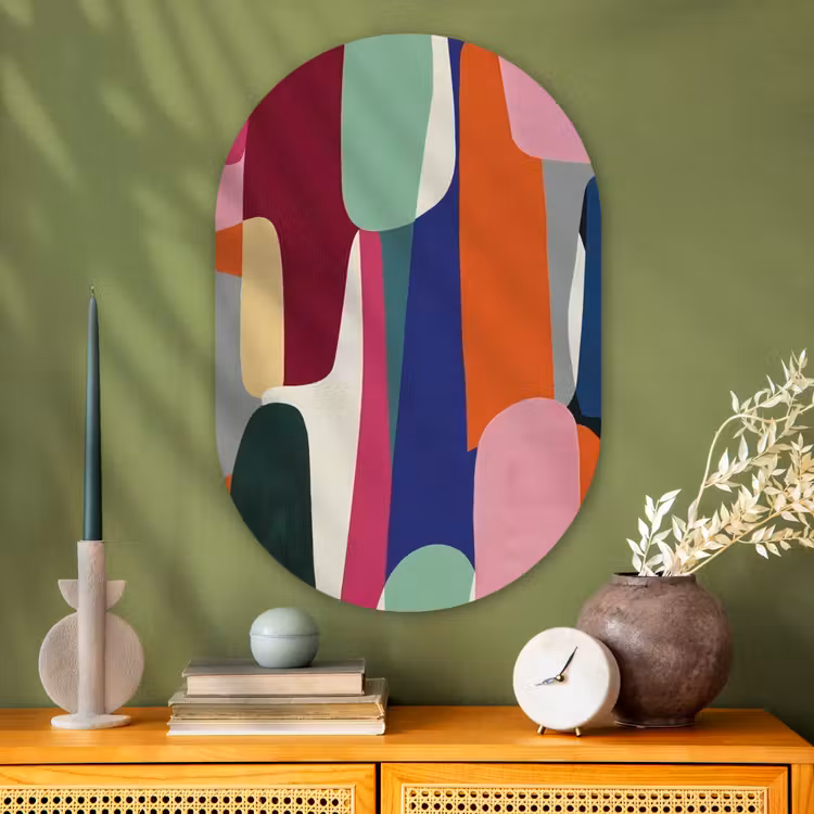 Vormen - Ritmisch - Kleuren - Abstract Wandcirkel Ovaal Glas middel -sfeer2