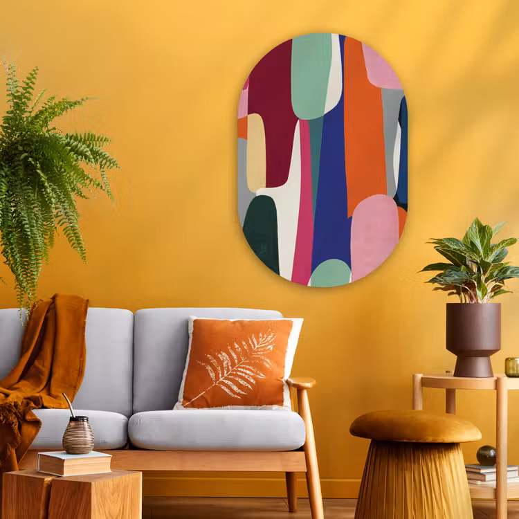 Vormen - Ritmisch - Kleuren - Abstract Wandcirkel Ovaal Glas middel -sfeer4