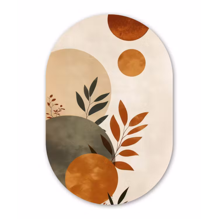 Vormen - Rond - Bladeren - Beige Wandcirkel Ovaal Glas middel -3d
