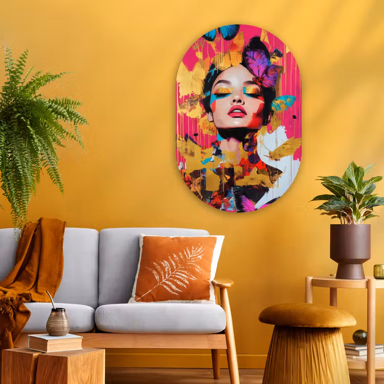 Vrouw - Abstract - Kleurrijk Wandcirkel Ovaal Glas middel -sfeer4