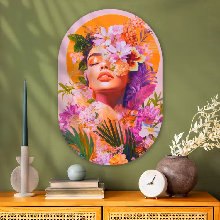 Vrouw - Abstract - Cirkel - Bloemen Wandcirkel Ovaal Glas middel -sfeer2