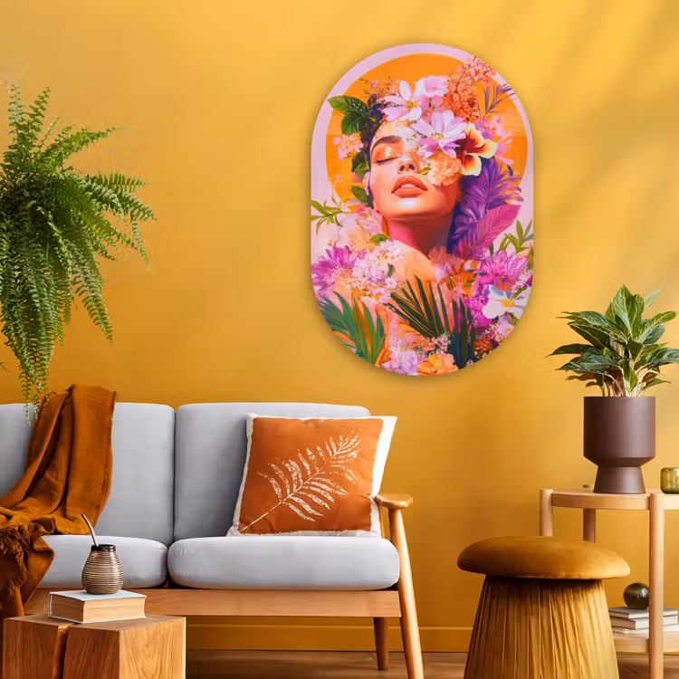 Vrouw - Abstract - Cirkel - Bloemen Wandcirkel Ovaal Glas middel -sfeer4