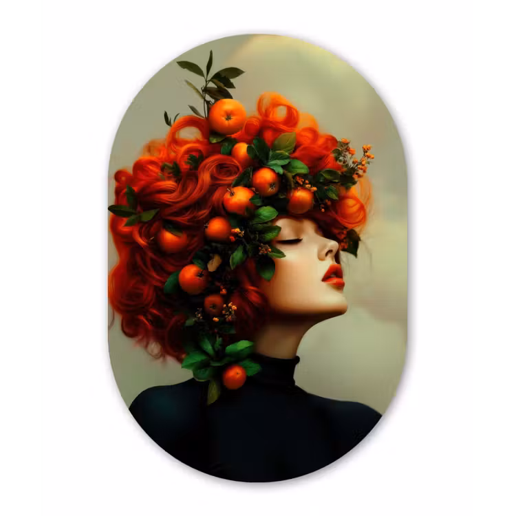 Vrouw - Appels - Rood - Bladeren Wandcirkel Ovaal Glas middel -3d