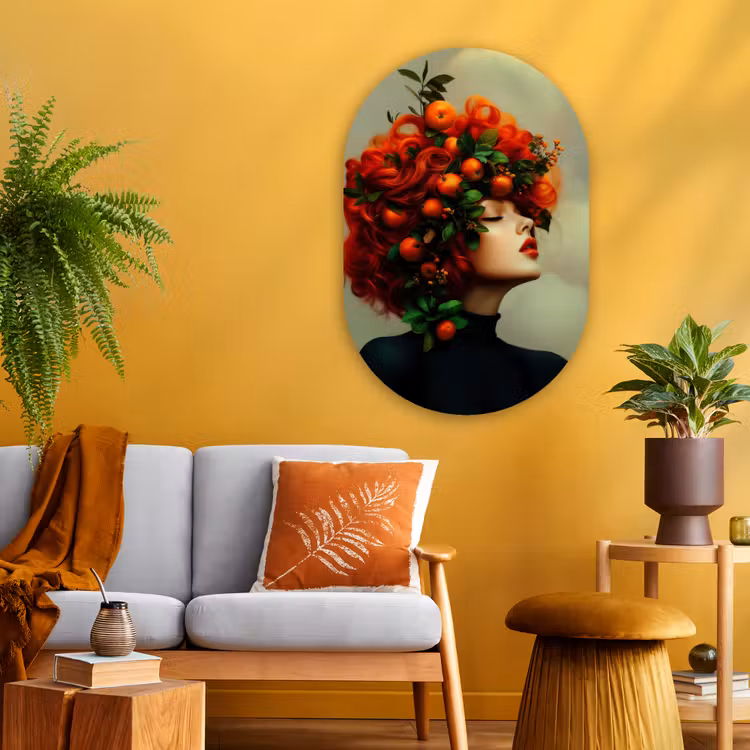 Vrouw - Appels - Rood - Bladeren Wandcirkel Ovaal Glas middel -sfeer4