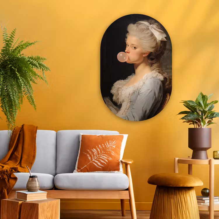Vrouw - Barokjurk - Kauwgom Wandcirkel Ovaal Glas middel -sfeer4