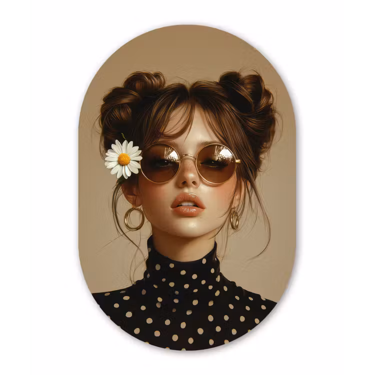Vrouw - Beige - Bloem - Modern - Portret Wandcirkel Ovaal Glas middel -3d