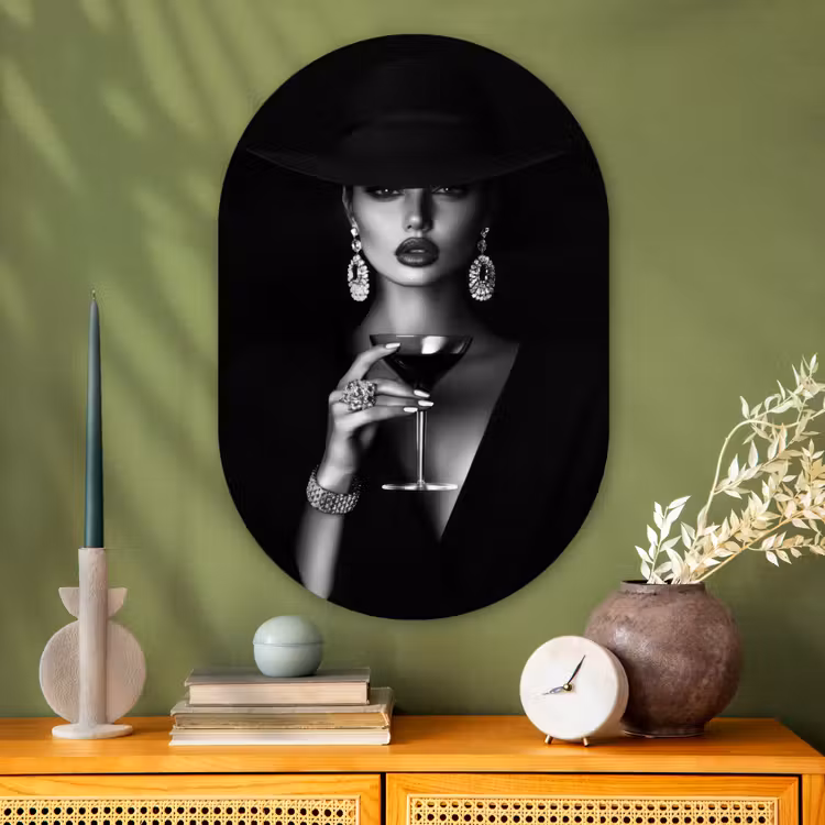 Vrouw - Cocktail - Chic Wandcirkel Ovaal Glas middel -sfeer2