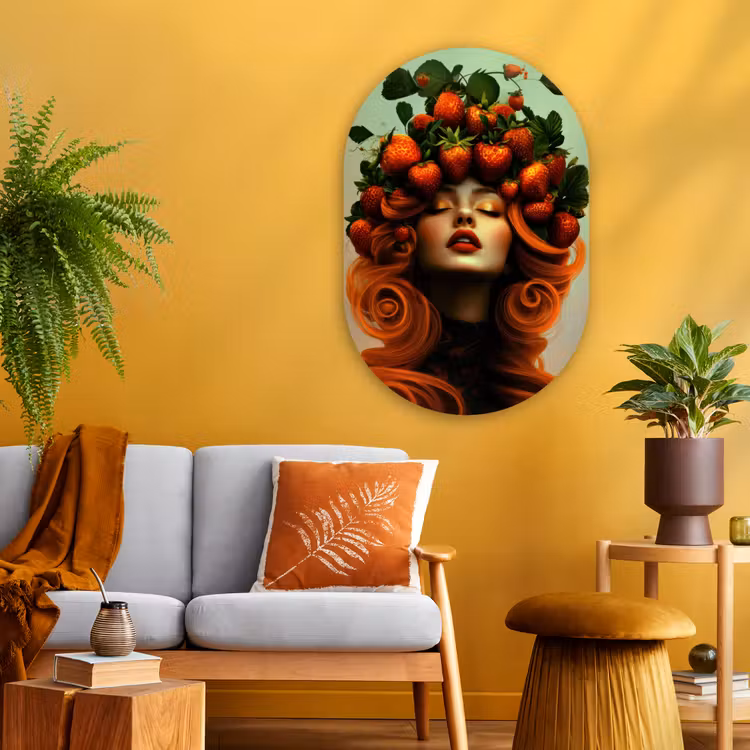 Vrouw - Aardbeien - Kroon Wandcirkel Ovaal Glas middel -sfeer4