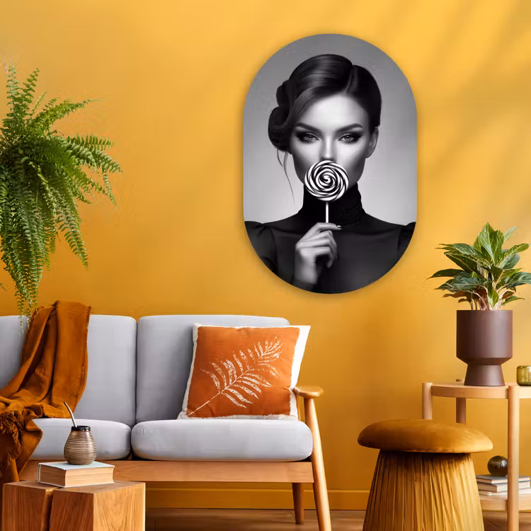 Vrouw - Lolly - Zwart Wandcirkel Ovaal Glas middel -sfeer4