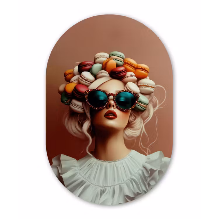 Vrouw - Macarons - Bril Wandcirkel Ovaal Glas middel -3d