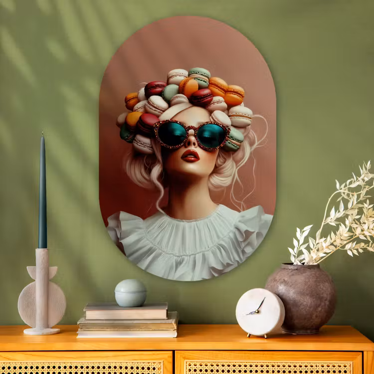 Vrouw - Macarons - Bril Wandcirkel Ovaal Glas middel -sfeer2