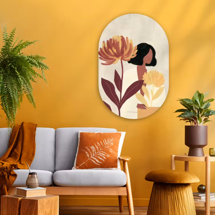Vrouw - Minimalistisch - Bloem Wandcirkel Ovaal Glas middel -sfeer4