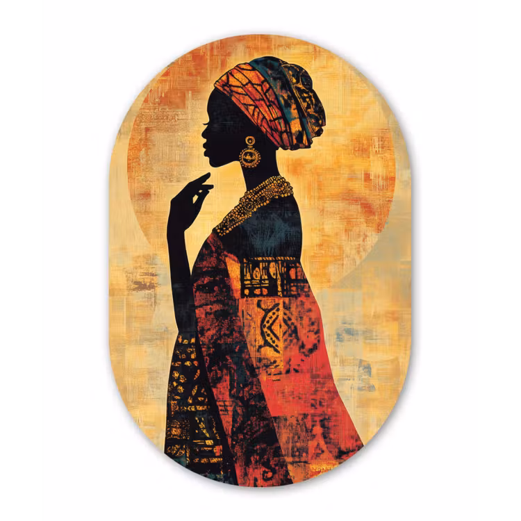 Vrouw - Silhouet - Patronen - Sierlijk Wandcirkel Ovaal Glas middel -3d