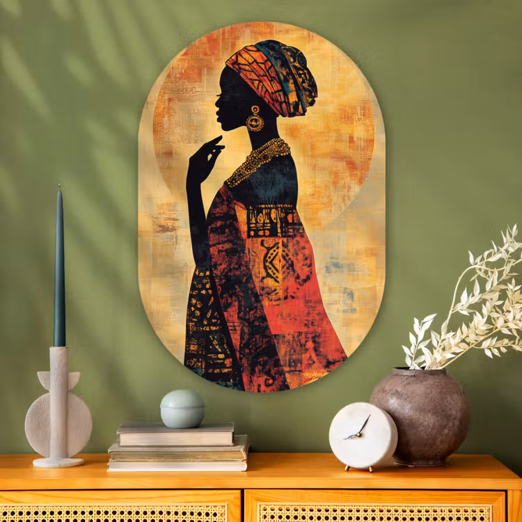 Vrouw - Silhouet - Patronen - Sierlijk Wandcirkel Ovaal Glas middel -sfeer2