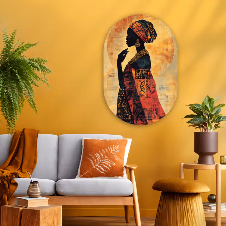 Vrouw - Silhouet - Patronen - Sierlijk Wandcirkel Ovaal Glas middel -sfeer4