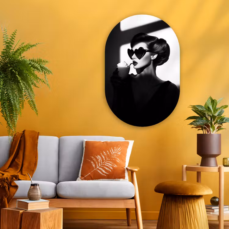 Vrouw - Zwart - Hart Wandcirkel Ovaal Glas middel -sfeer4