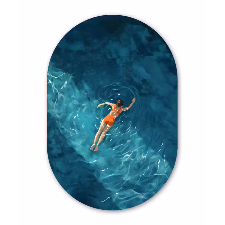 Vrouw - Water - Bikini - Oranje Wandcirkel Ovaal Glas middel -3d