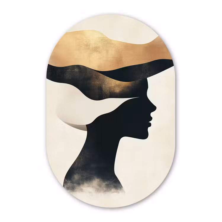 Vrouw - Golven - Zwart Wandcirkel Ovaal Glas middel -3d