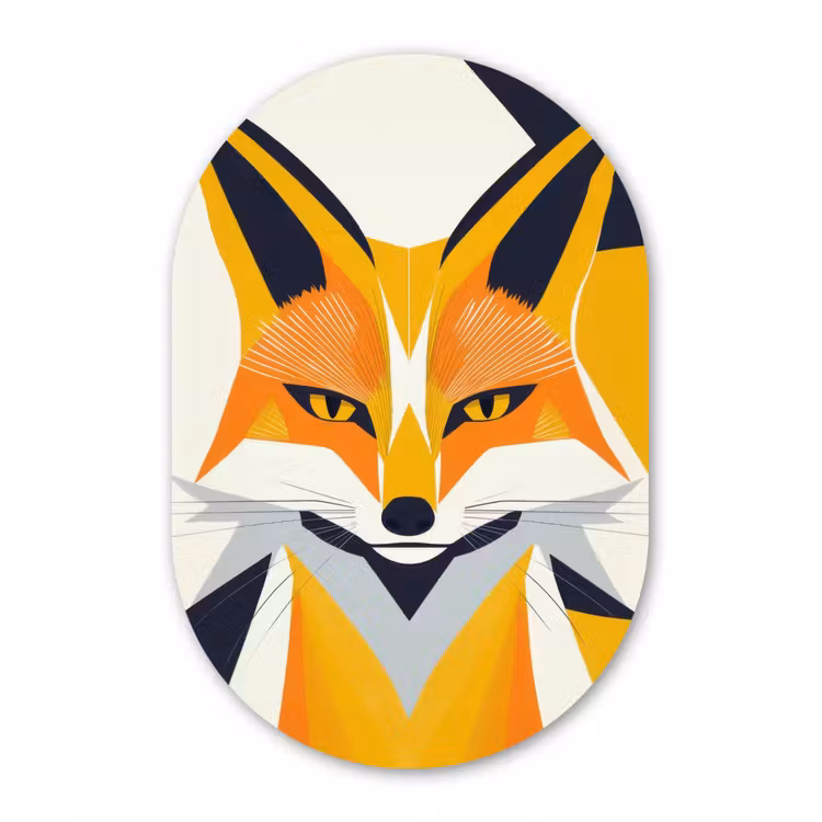 Vos - Oranje - Abstract - Driehoeken Wandcirkel Ovaal Glas middel -3d