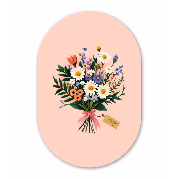 Margrieten - Boeket - Strikje - Roze Wandcirkel Ovaal Glas middel -3d