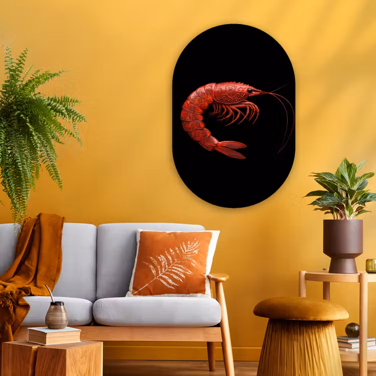 Garnaal - Rood - Dieren Wandcirkel Ovaal Glas middel -sfeer4