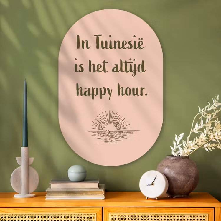 Tuin - Roze - Quote - Zon Wandcirkel Ovaal Glas middel -sfeer2