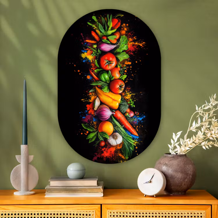 Groente - Eten - Kruiden - Graffiti - Koken Wandcirkel Ovaal Glas middel -sfeer2