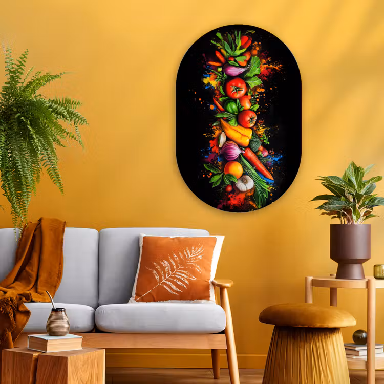 Groente - Eten - Kruiden - Graffiti - Koken Wandcirkel Ovaal Glas middel -sfeer4