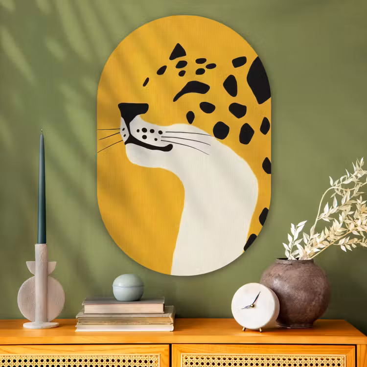 Cheetah - Illustratie - Geel Wandcirkel Ovaal Glas middel -sfeer2