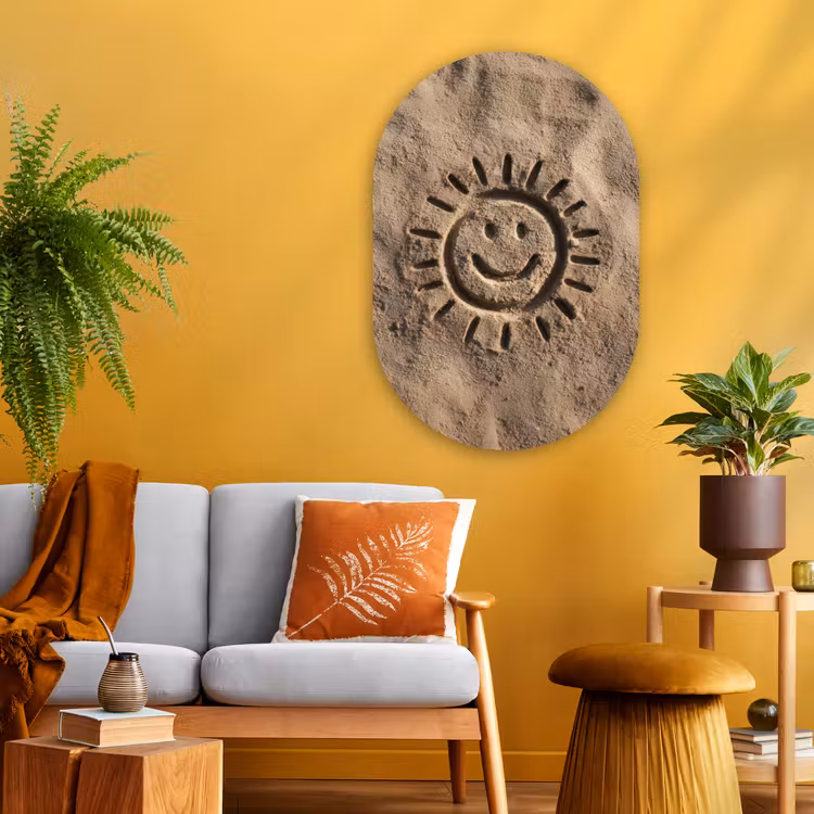 Gezichtje - Zon - Zand - Getekend Wandcirkel Ovaal Glas middel -sfeer4