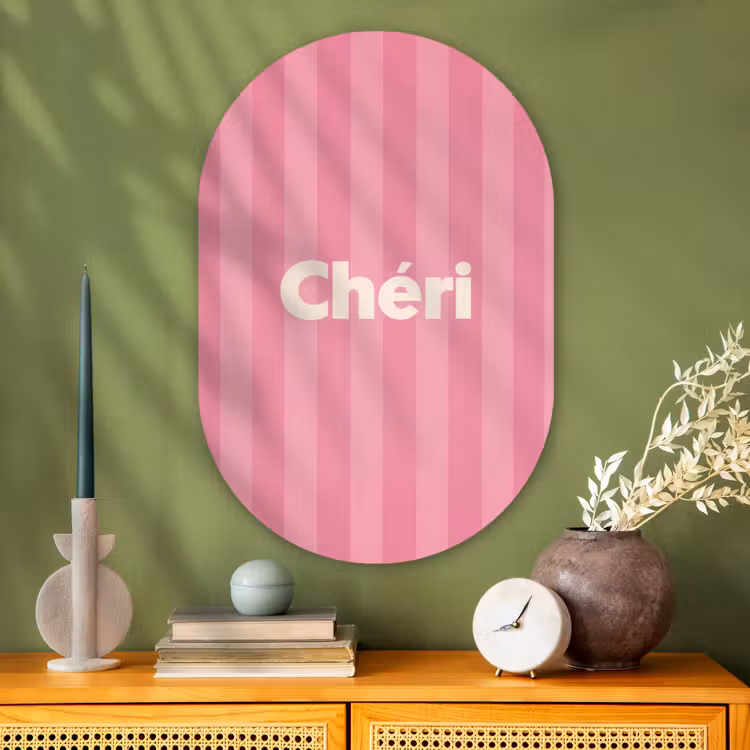 Gestreept - Roze - Chéri Wandcirkel Ovaal Glas middel -sfeer2