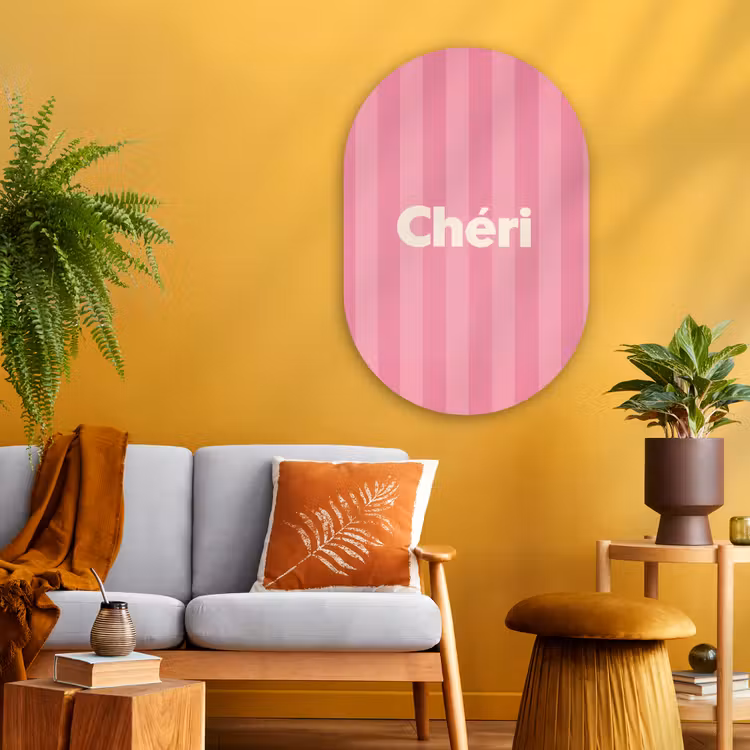 Gestreept - Roze - Chéri Wandcirkel Ovaal Glas middel -sfeer4