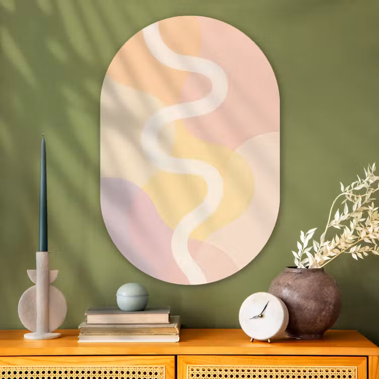 Golvende vormen - Abstract - pastel Wandcirkel Ovaal Glas middel -sfeer2