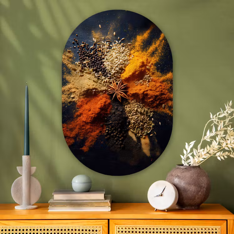 Specerijen - Explosie - Oranje Wandcirkel Ovaal Glas middel -sfeer2