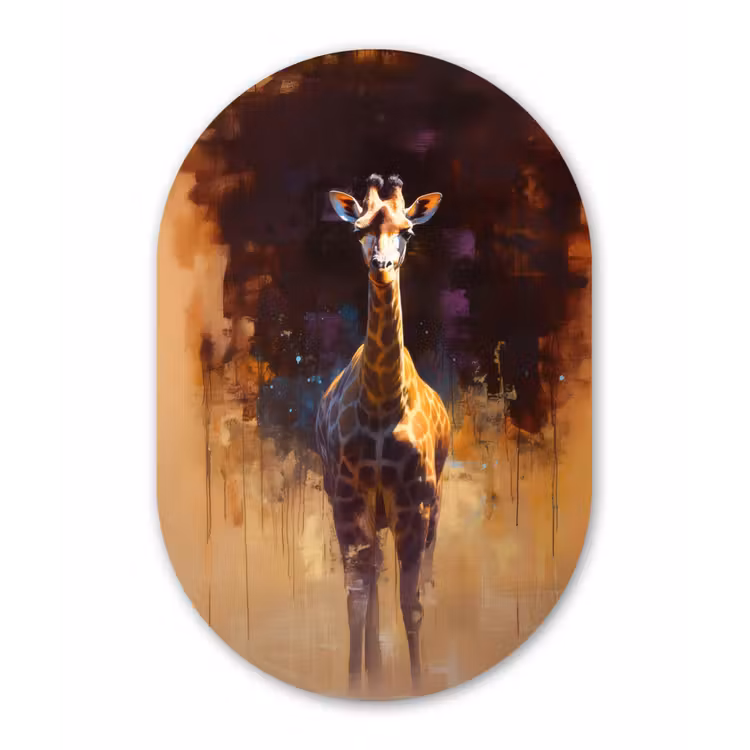 Giraf - Bruin - Abstract - Geschilderd Wandcirkel Ovaal Glas middel -3d