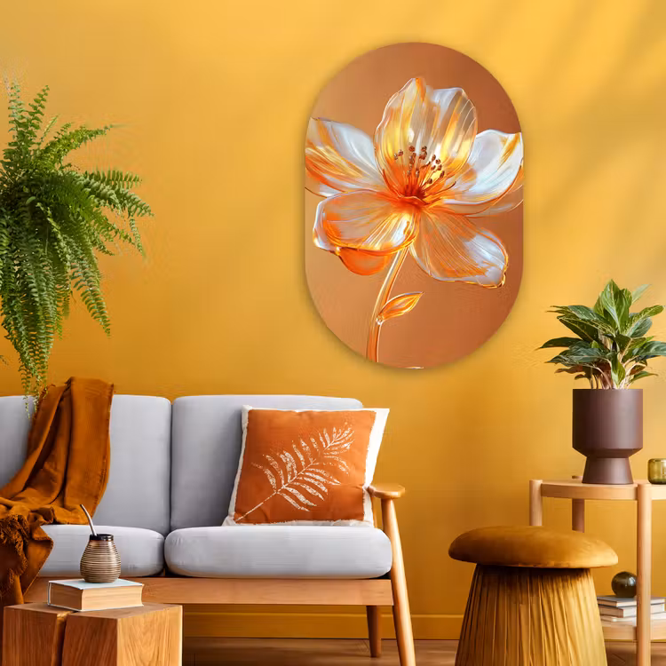 Glazen - Bloem - Oranje Wandcirkel Ovaal Glas middel -sfeer4