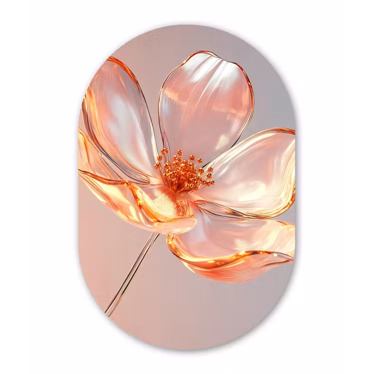 Glazen - Bloem - Roze Wandcirkel Ovaal Glas middel -3d