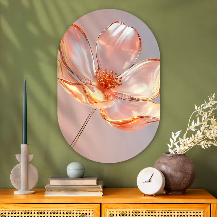 Glazen - Bloem - Roze Wandcirkel Ovaal Glas middel -sfeer2