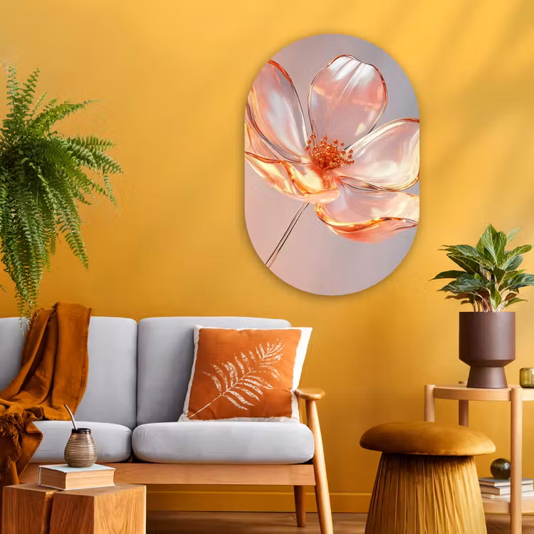 Glazen - Bloem - Roze Wandcirkel Ovaal Glas middel -sfeer4
