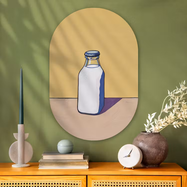 Glazen - Fles - Illustratie - Melk Wandcirkel Ovaal Glas middel -sfeer2