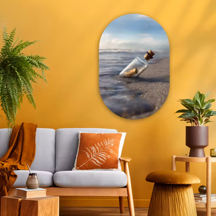 Glazenfles - Post - Zee - Zand Wandcirkel Ovaal Glas middel -sfeer4