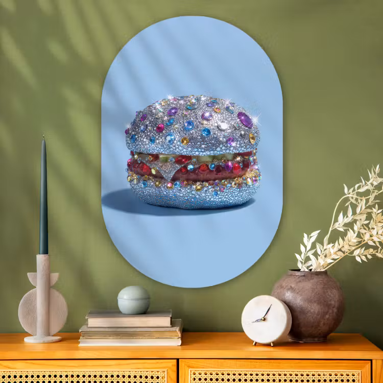 Glitters - Hamburger - Blauw Wandcirkel Ovaal Glas middel -sfeer2