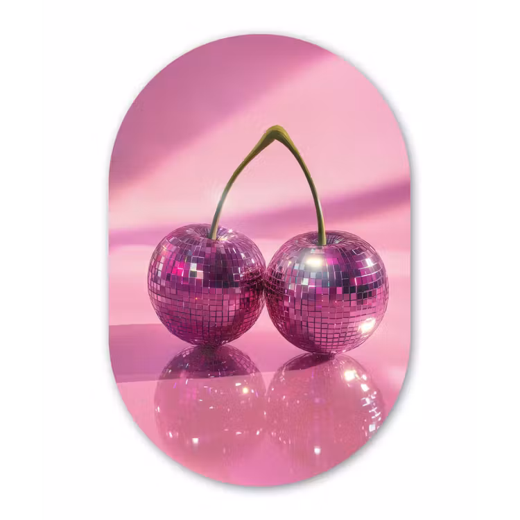 Glitter - Discobol - Roze - Kersen Wandcirkel Ovaal Glas middel -3d