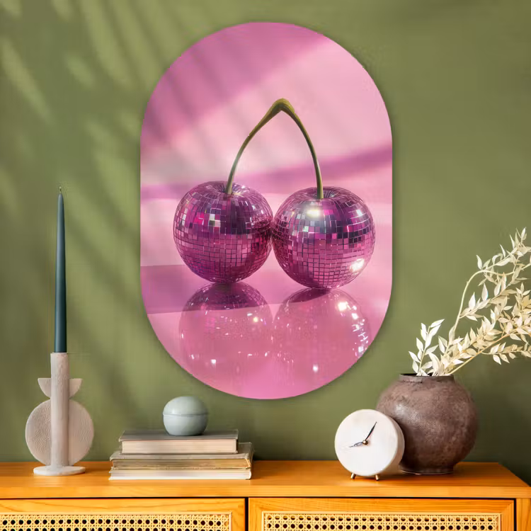Glitter - Discobol - Roze - Kersen Wandcirkel Ovaal Glas middel -sfeer2