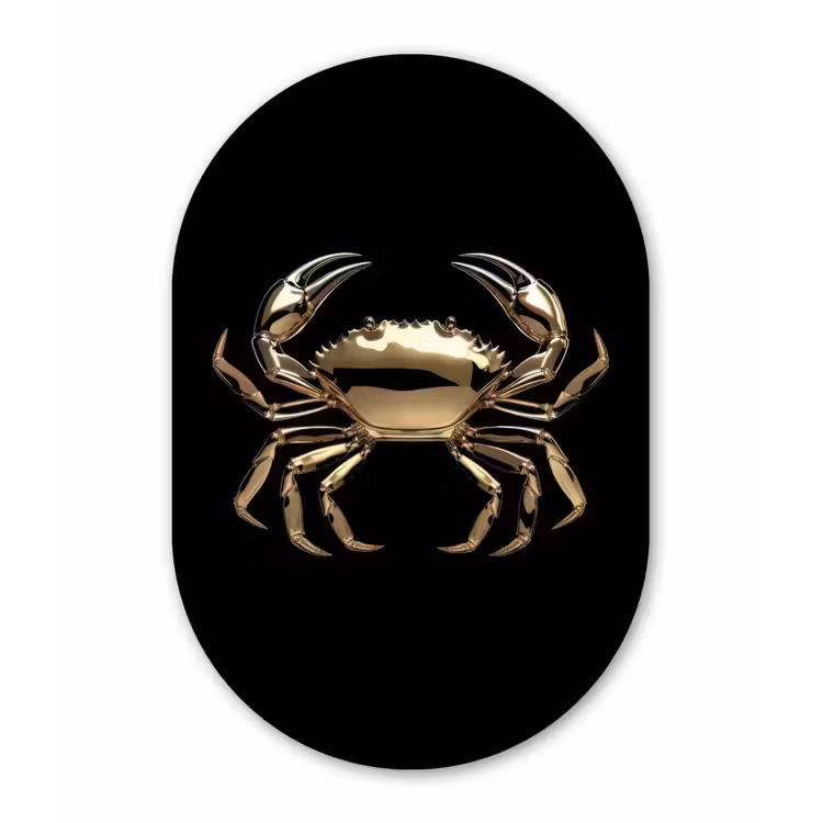 Goud - Krab - Dieren - Zwart Wandcirkel Ovaal Glas middel -3d