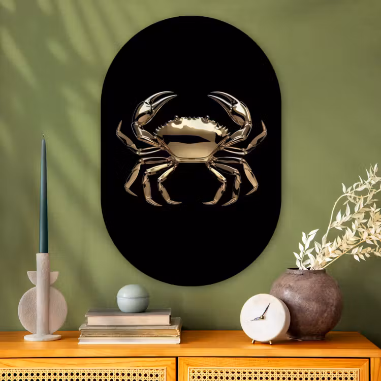 Goud - Krab - Dieren - Zwart Wandcirkel Ovaal Glas middel -sfeer2