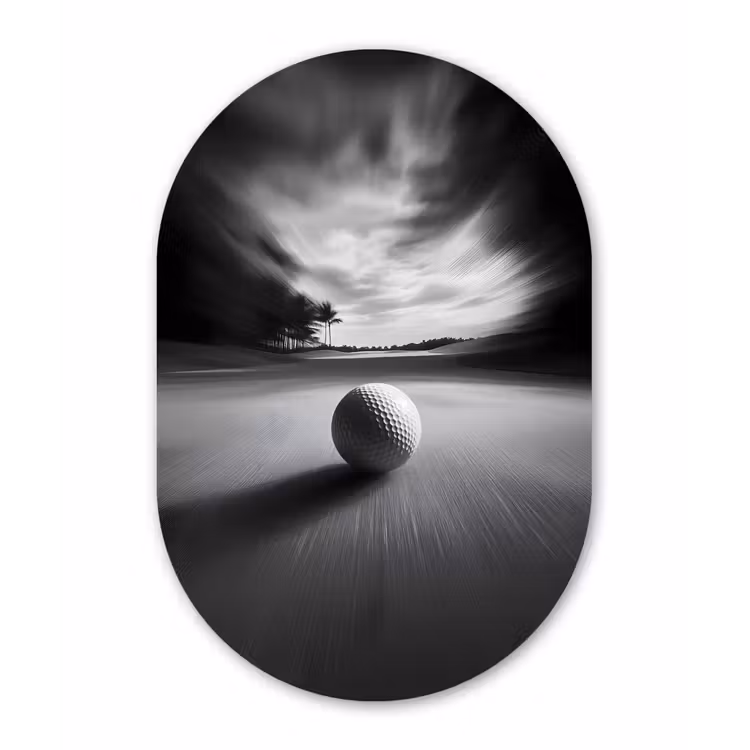 Golfbal - Wazig - Zwart Wandcirkel Ovaal Glas middel -3d
